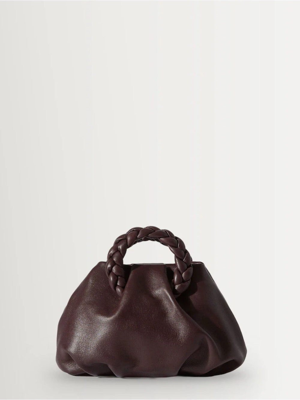 HEREU Bombon Braided Handle Leather Bag Chocolate Brown